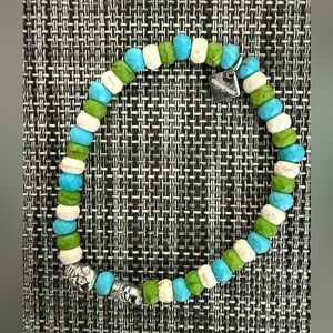 Thompson Turquoise and Green Beaded Bracelet with Silver Charms